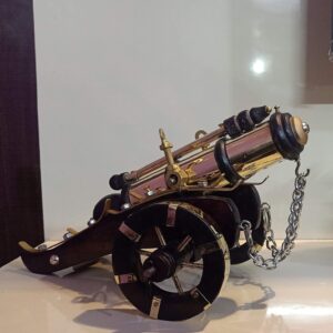 Home Decor Items for Living Room showpiece | Wooden Canon showpiece | Antique Handmade Brass & Wooden top/Cannon