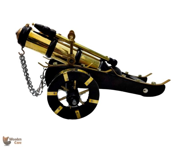 Home Decor Items for Living Room showpiece | Wooden Canon showpiece | Antique Handmade Brass & Wooden top/Cannon - Image 2