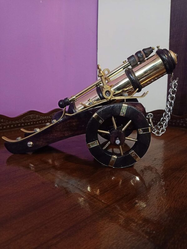 Home Decor Items for Living Room showpiece | Wooden Canon showpiece | Antique Handmade Brass & Wooden top/Cannon - Image 3
