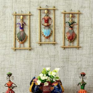 Desired decor - Handmade Rajasthani Musician Showpiece for wall decoration for living room - wall decoration items for bedroom - Metal - Multicolour - Set of 3 Frames - Medium size