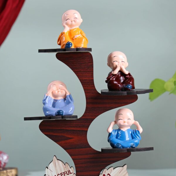 Desired Decors Decorative Set of 4 Adorable Buddha Monk Figurines With Wooden Stand For Peaceful Home Decor - Image 2