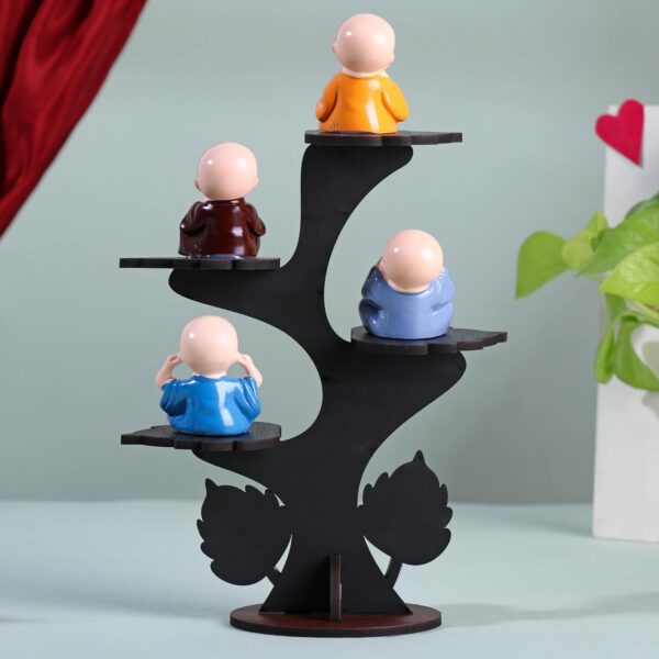 Desired Decors Decorative Set of 4 Adorable Buddha Monk Figurines With Wooden Stand For Peaceful Home Decor - Image 4