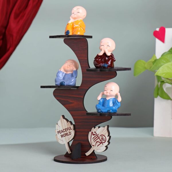 Desired Decors Decorative Set of 4 Adorable Buddha Monk Figurines With Wooden Stand For Peaceful Home Decor - Image 5