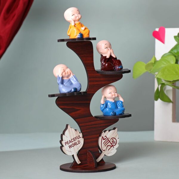 Desired Decors Decorative Set of 4 Adorable Buddha Monk Figurines With Wooden Stand For Peaceful Home Decor - Image 6