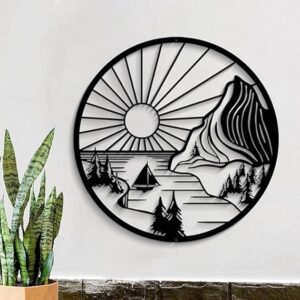 Handicraft Mountain Scene Wood Wall Art Decor | Landscape Forest Wall Art for Home Office Decor