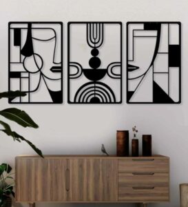 Shilp Handicraft Boho Faces Set of 3 Black Vintage Wooden Wall Art Wall Sculptures. Modern Wall Decor for Living Room Bedroom Home Office.