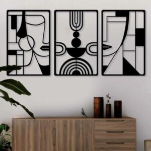 Shilp Handicraft Boho Faces Set of 3 Black Vintage Wooden Wall Art Wall Sculptures. Modern Wall Decor for Living Room Bedroom Home Office.