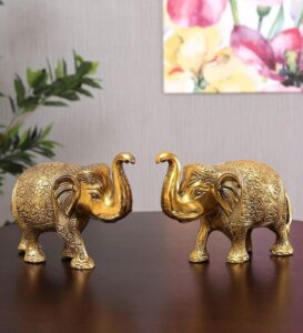 Metal Elephant Statue Medium Size Gold Polish 2 pcs Set for Showpiece Your Home,Office Table & Gift Article,Animal Decorative Showpiece Figurines..., Animal