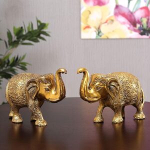 Metal Elephant Statue Medium Size Gold Polish 2 pcs Set for Showpiece Your Home,Office Table & Gift Article,Animal Decorative Showpiece Figurines..., Animal