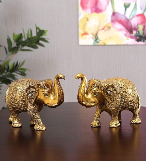 Metal Elephant Statue Medium Size Gold Polish 2 pcs Set for Showpiece Your Home,Office Table & Gift Article,Animal Decorative Showpiece Figurines..., Animal