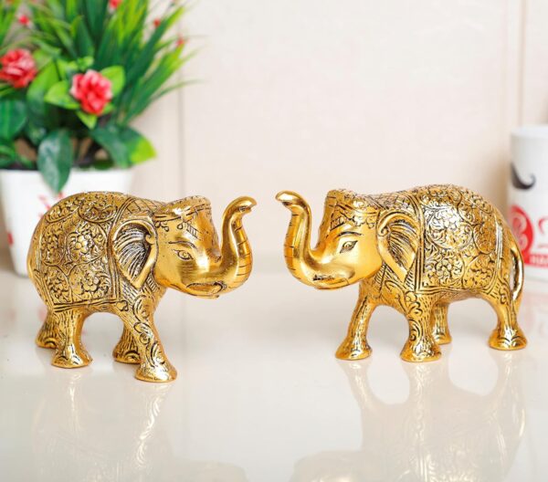 Metal Elephant Statue Medium Size Gold Polish 2 pcs Set for Showpiece Your Home,Office Table & Gift Article,Animal Decorative Showpiece Figurines..., Animal - Image 2
