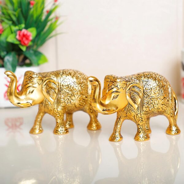 Metal Elephant Statue Medium Size Gold Polish 2 pcs Set for Showpiece Your Home,Office Table & Gift Article,Animal Decorative Showpiece Figurines..., Animal - Image 3
