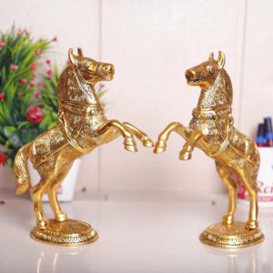 Jumping Horse Set Metal Statue For Wealth,Income,Shining And Bright Future&Table Top Figurine For Living Room,Office,Bedroom,Decorative,Feng Shui&Vanstu,Animal Showpiece Figurines...,Gold