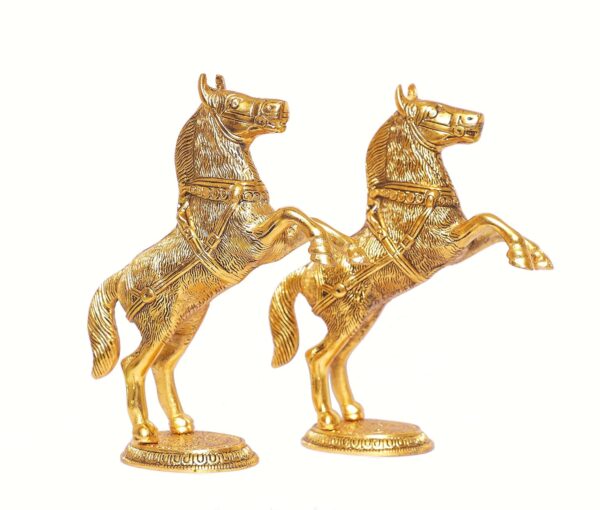 Jumping Horse Set Metal Statue For Wealth,Income,Shining And Bright Future&Table Top Figurine For Living Room,Office,Bedroom,Decorative,Feng Shui&Vanstu,Animal Showpiece Figurines...,Gold - Image 3