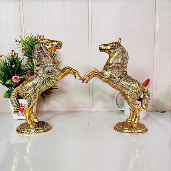Jumping Horse Set Metal Statue For Wealth,Income,Shining And Bright Future&Table Top Figurine For Living Room,Office,Bedroom,Decorative,Feng Shui&Vanstu,Animal Showpiece Figurines...,Gold - Image 7