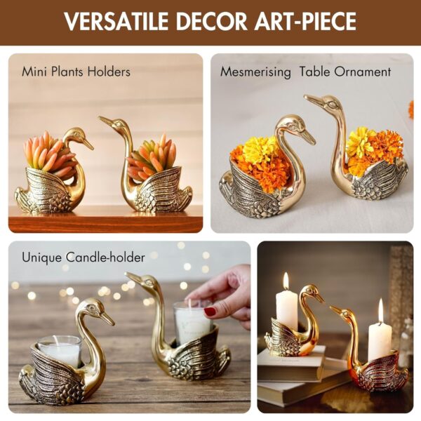 Desired Aluminium Pair of Swans for Good Luck and Love | Candle Holder for Home Decor Gold - Image 3