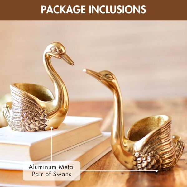 Desired Aluminium Pair of Swans for Good Luck and Love | Candle Holder for Home Decor Gold - Image 4