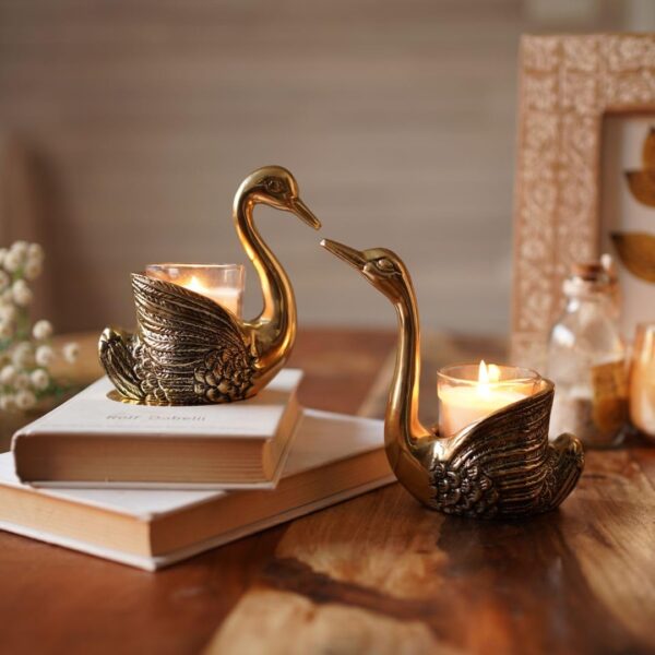 Desired Aluminium Pair of Swans for Good Luck and Love | Candle Holder for Home Decor Gold - Image 6