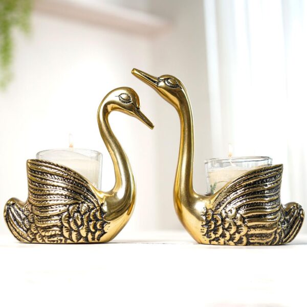 Desired Aluminium Pair of Swans for Good Luck and Love | Candle Holder for Home Decor Gold - Image 7