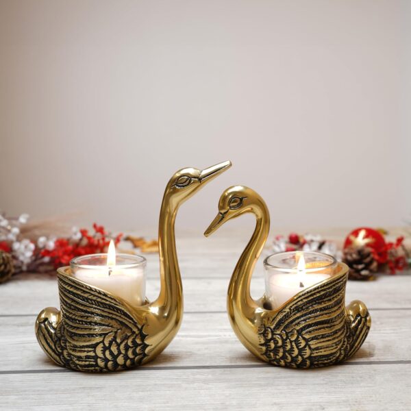 Desired Aluminium Pair of Swans for Good Luck and Love | Candle Holder for Home Decor Gold - Image 8