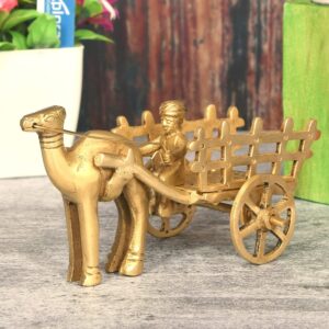 Desired Decors Brass Camel Cart Showpiece for Home Decor Gift, 12 cm Tall, Gold, 1 Piece