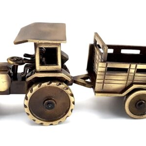 Desired Decors 9 Inches Brass Tractor with Trolley Miniature Showpiece, Brass Decor Showpiece, Vintage Showpieces for Home Decor, Weight - 1.3 Kg, Standard, Pack of 1
