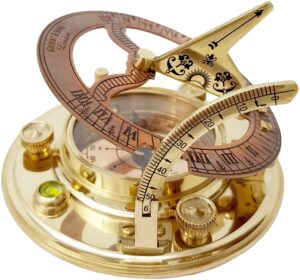 Desired Decors Designer Antique Brass & Copper Sundial Compass, Sundial Clock with Leather Case