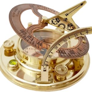 Desired Decors Designer Antique Brass & Copper Sundial Compass, Sundial Clock with Leather Case