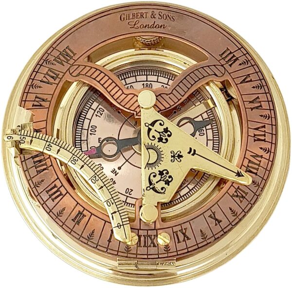 Desired Decors Designer Antique Brass & Copper Sundial Compass, Sundial Clock with Leather Case - Image 2