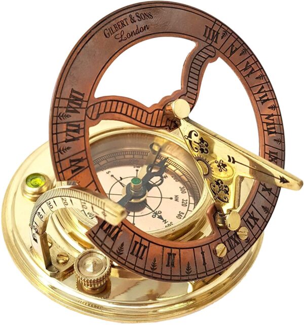 Desired Decors Designer Antique Brass & Copper Sundial Compass, Sundial Clock with Leather Case - Image 5