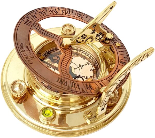 Desired Decors Designer Antique Brass & Copper Sundial Compass, Sundial Clock with Leather Case - Image 6