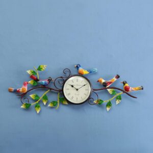Desired Decors Handpainted Metal Bird Frame Traditional Wall Clock (Multicolour)