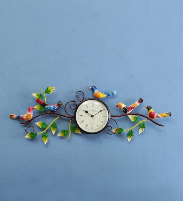 Desired Decors Handpainted Metal Bird Frame Traditional Wall Clock (Multicolour)