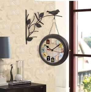 Desired Decors Traditional 25 Cm Vintage Double Sided Antique Station Clock With Black Bird Round Metal Body (Design Ant12) - Analog