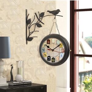 Desired Decors Traditional 25 Cm Vintage Double Sided Antique Station Clock With Black Bird Round Metal Body (Design Ant12) - Analog