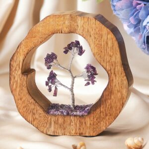 Crystal Tree Set in Wooden Ring | Gift Spiritual Item for Energy Flow & Chakra Healing